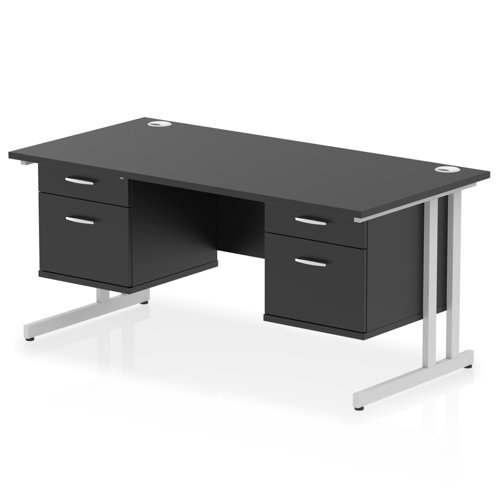 Impulse 1600 x 800mm Straight Office Desk Black Top Silver Cantilever Leg Workstation 2 x 2 Drawer Fixed Pedestal