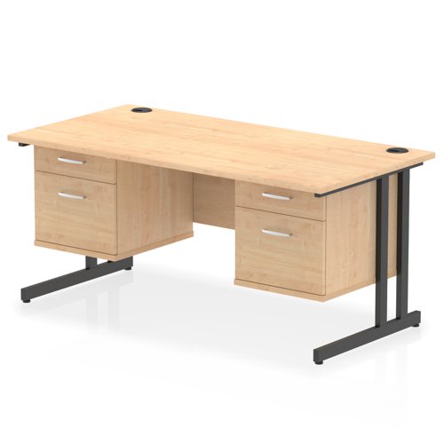 Impulse 1600 x 800mm Straight Office Desk Maple Top Black Cantilever Leg Workstation 2 x 2 Drawer Fixed Pedestal