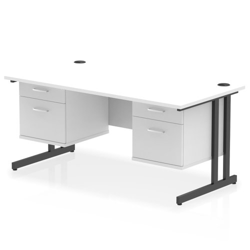 Impulse 1600 x 800mm Straight Office Desk White Top Black Cantilever Leg Workstation 2 x 2 Drawer Fixed Pedestal