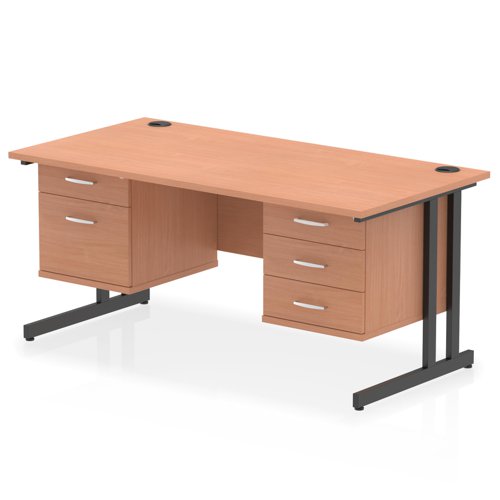 Impulse 1600 x 800mm Straight Office Desk Beech Top Black Cantilever Leg Workstation 1 x 2 Drawer 1 x 3 Drawer Fixed Pedestal