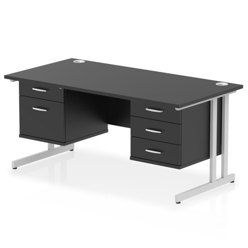 Impulse 1600 x 800mm Straight Office Desk Black Top Silver Cantilever Leg Workstation 1 x 2 Drawer 1 x 3 Drawer Fixed Pedestal