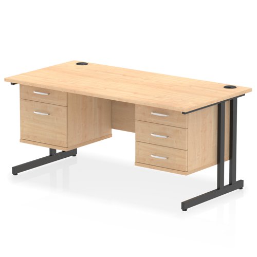 Impulse 1600 x 800mm Straight Office Desk Maple Top Black Cantilever Leg Workstation 1 x 2 Drawer 1 x 3 Drawer Fixed Pedestal