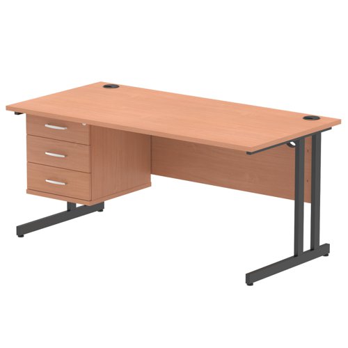 Impulse 1600 x 800mm Straight Office Desk Beech Top Black Cantilever Leg Workstation 1 x 3 Drawer Fixed Pedestal