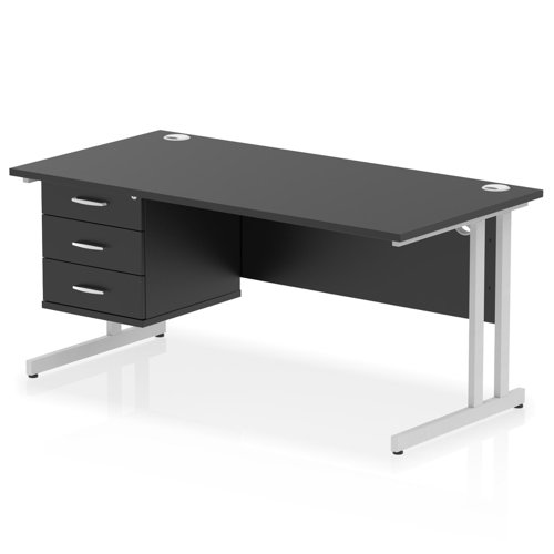 Impulse 1600 x 800mm Straight Office Desk Black Top Silver Cantilever Leg Workstation 1 x 3 Drawer Fixed Pedestal