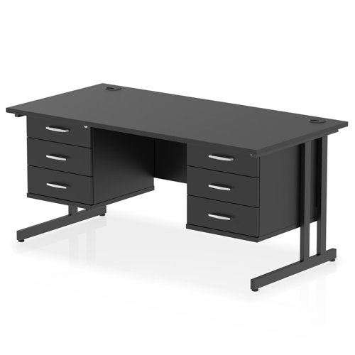 Impulse 1600 x 800mm Straight Office Desk Black Top Black Cantilever Leg Workstation 2 x 3 Drawer Fixed Pedestal