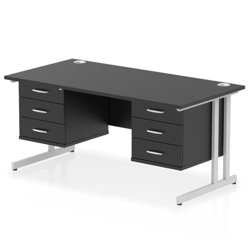 Impulse 1600 x 800mm Straight Office Desk Black Top Silver Cantilever Leg Workstation 2 x 3 Drawer Fixed Pedestal