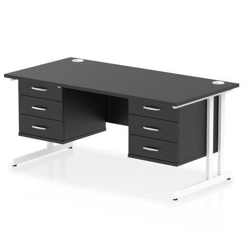 Impulse 1600 x 800mm Straight Office Desk Black Top White Cantilever Leg Workstation 2 x 3 Drawer Fixed Pedestal