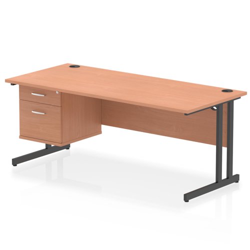 Impulse 1800 x 800mm Straight Office Desk Beech Top Black Cantilever Leg Workstation 1 x 2 Drawer Fixed Pedestal