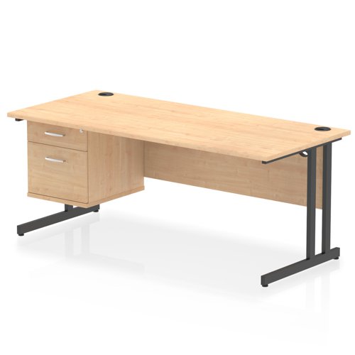 Impulse 1800 x 800mm Straight Office Desk Maple Top Black Cantilever Leg Workstation 1 x 2 Drawer Fixed Pedestal