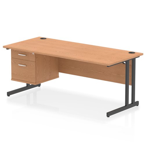 Impulse 1800 x 800mm Straight Office Desk Oak Top Black Cantilever Leg Workstation 1 x 2 Drawer Fixed Pedestal