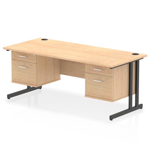 Impulse 1800 x 800mm Straight Office Desk Maple Top Black Cantilever Leg Workstation 2 x 2 Drawer Fixed Pedestal