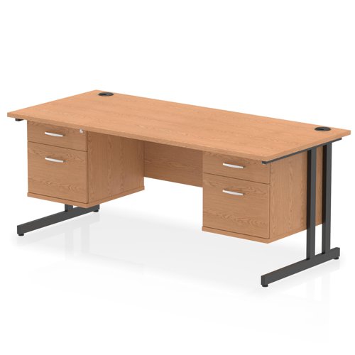 Impulse 1800 x 800mm Straight Office Desk Oak Top Black Cantilever Leg Workstation 2 x 2 Drawer Fixed Pedestal