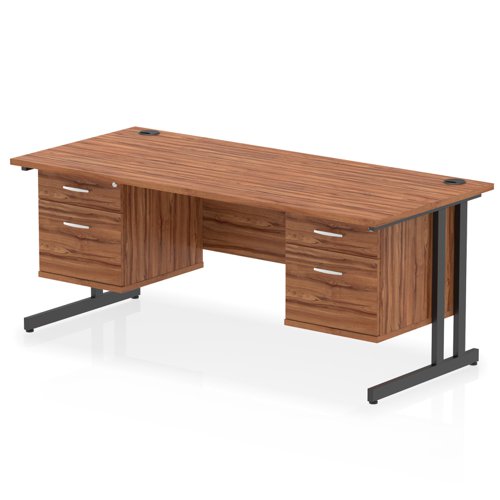 Impulse 1800 x 800mm Straight Office Desk Walnut Top Black Cantilever Leg Workstation 2 x 2 Drawer Fixed Pedestal