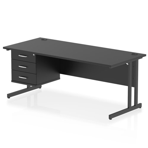Impulse 1800 x 800mm Straight Office Desk Black Top Black Cantilever Leg Workstation 1 x 3 Drawer Fixed Pedestal