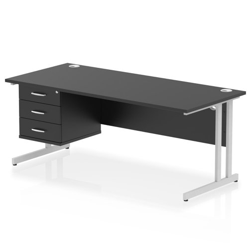 Impulse 1800 x 800mm Straight Office Desk Black Top Silver Cantilever Leg Workstation 1 x 3 Drawer Fixed Pedestal