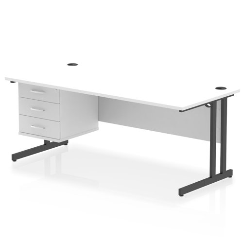 Impulse 1800 x 800mm Straight Office Desk White Top Black Cantilever Leg Workstation 1 x 3 Drawer Fixed Pedestal