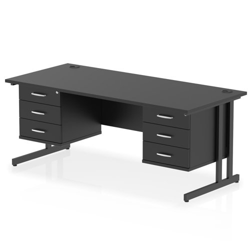 Impulse 1800 x 800mm Straight Office Desk Black Top Black Cantilever Leg Workstation 2 x 3 Drawer Fixed Pedestal