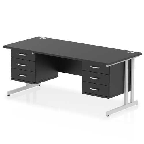 Impulse 1800 x 800mm Straight Office Desk Black Top Silver Cantilever Leg Workstation 2 x 3 Drawer Fixed Pedestal