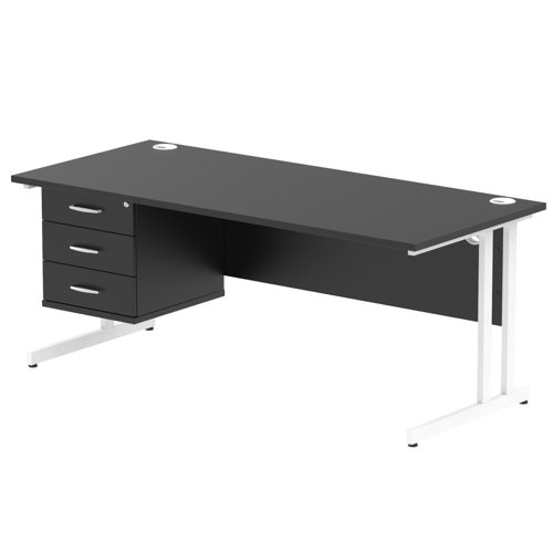 Impulse 1800 x 800mm Straight Office Desk Black Top White Cantilever Leg Workstation 1 x 3 Drawer Fixed Pedestal