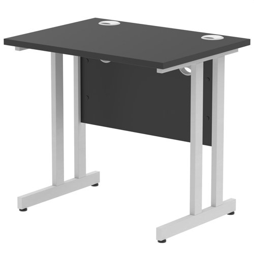Impulse 800 x 600mm Straight Office Desk Black Top Silver Cantilever Leg