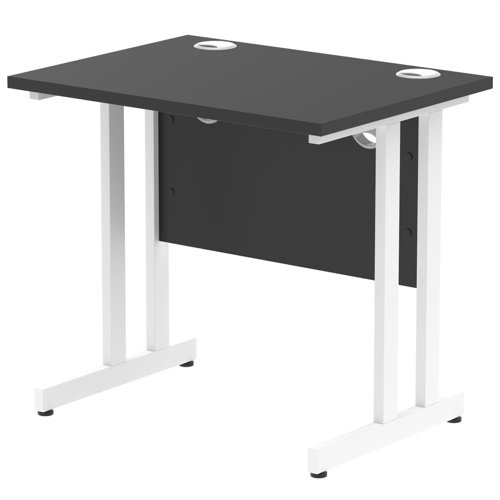 Impulse 800 x 600mm Straight Office Desk Black Top White Cantilever Leg
