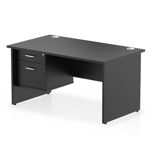 Impulse 1400 x 800mm Straight Office Desk Black Top Panel End Leg Workstation 1 x 2 Drawer Fixed Pedestal