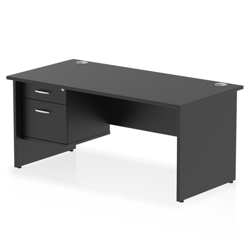 Impulse 1600 x 800mm Straight Office Desk Black Top Panel End Leg Workstation 1 x 2 Drawer Fixed Pedestal