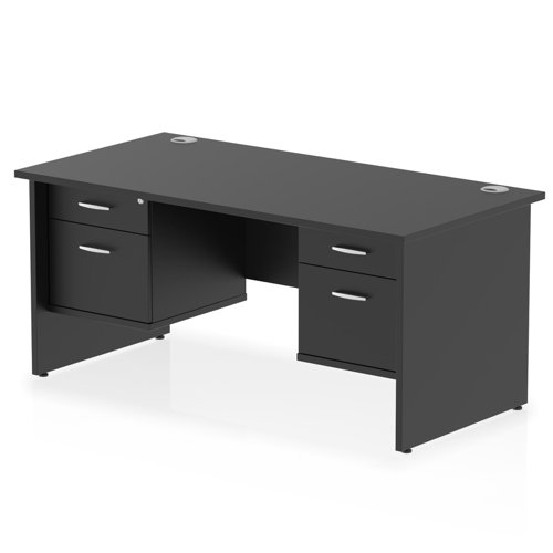Impulse 1600 x 800mm Straight Office Desk Black Top Panel End Leg Workstation 2 x 2 Drawer Fixed Pedestal