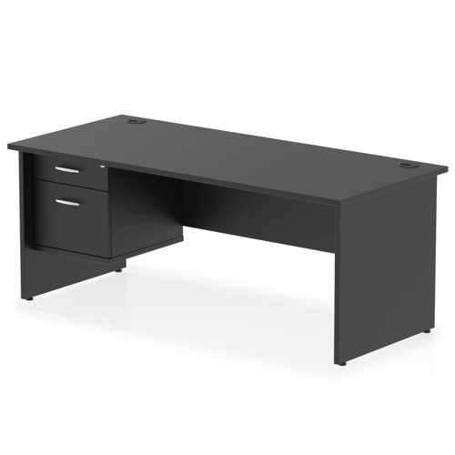 Impulse 1800 x 800mm Straight Office Desk Black Top Panel End Leg Workstation 1 x 2 Drawer Fixed Pedestal