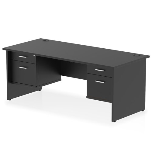 Impulse 1800 x 800mm Straight Office Desk Black Top Panel End Leg Workstation 2 x 2 Drawer Fixed Pedestal