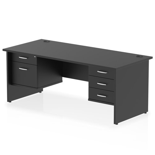 Impulse 1800 x 800mm Straight Office Desk Black Top Panel End Leg Workstation 1 x 2 Drawer 1 x 3 Drawer Fixed Pedestal