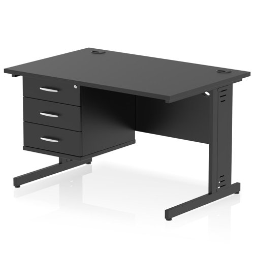 Impulse 1200 x 800mm Straight Office Desk Black Top Black Cable Managed Leg Workstation 1 x 3 Drawer Fixed Pedestal