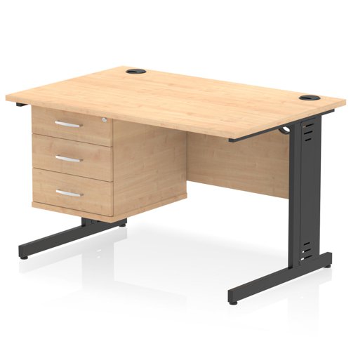 Impulse 1200 x 800mm Straight Office Desk Maple Top Black Cable Managed Leg Workstation 1 x 3 Drawer Fixed Pedestal