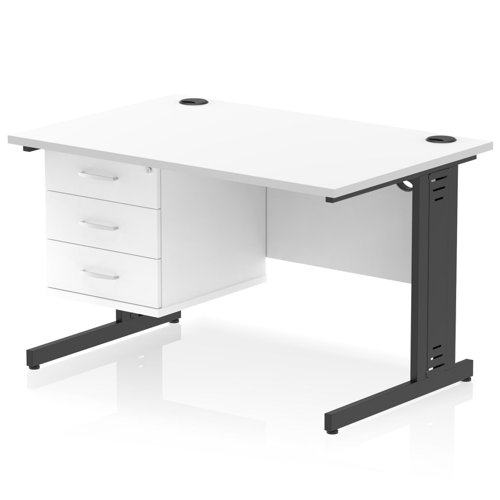 Impulse 1200 x 800mm Straight Office Desk White Top Black Cable Managed Leg Workstation 1 x 3 Drawer Fixed Pedestal