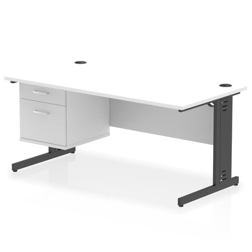 Impulse 1600 x 800mm Straight Office Desk White Top Black Cable Managed Leg Workstation 1 x 2 Drawer Fixed Pedestal