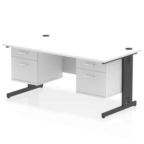 Impulse 1600 x 800mm Straight Office Desk White Top Black Cable Managed Leg Workstation 2 x 2 Drawer Fixed Pedestal