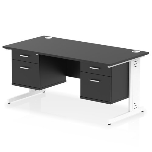 Impulse 1600 x 800mm Straight Office Desk Black Top White Cable Managed Leg Workstation 2 x 2 Drawer Fixed Pedestal