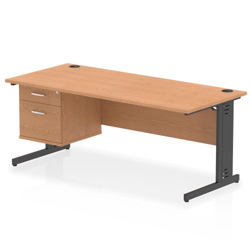 Impulse 1800 x 800mm Straight Office Desk Oak Top Black Cable Managed Leg Workstation 1 x 2 Drawer Fixed Pedestal