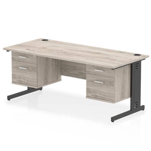 Impulse 1800 x 800mm Straight Office Desk Grey Oak Top Black Cable Managed Leg Workstation 2 x 2 Drawer Fixed Pedestal