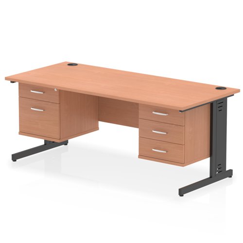 Impulse 1800 x 800mm Straight Office Desk Beech Top Black Cable Managed Leg Workstation 1 x 2 Drawer 1 x 3 Drawer Fixed Pedestal