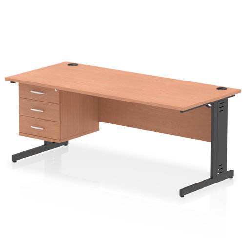 Impulse 1800 x 800mm Straight Office Desk Beech Top Black Cable Managed Leg Workstation 1 x 3 Drawer Fixed Pedestal
