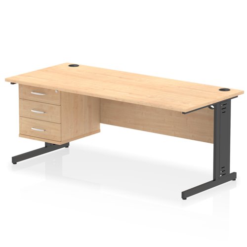 Impulse 1800 x 800mm Straight Office Desk Maple Top Black Cable Managed Leg Workstation 1 x 3 Drawer Fixed Pedestal