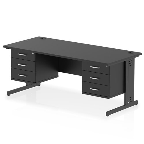Impulse 1800 x 800mm Straight Office Desk Black Top Black Cable Managed Leg Workstation 2 x 3 Drawer Fixed Pedestal