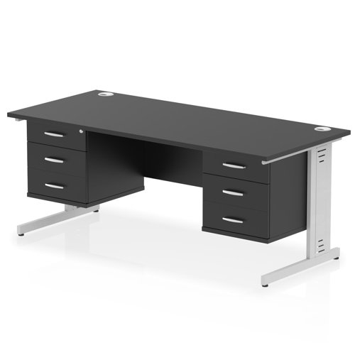 Impulse 1800 x 800mm Straight Office Desk Black Top Silver Cable Managed Leg Workstation 2 x 3 Drawer Fixed Pedestal