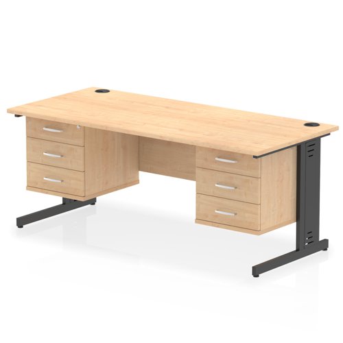 Impulse 1800 x 800mm Straight Office Desk Maple Top Black Cable Managed Leg Workstation 2 x 3 Drawer Fixed Pedestal