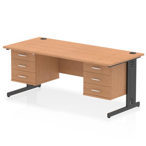 Impulse 1800 x 800mm Straight Office Desk Oak Top Black Cable Managed Leg Workstation 2 x 3 Drawer Fixed Pedestal