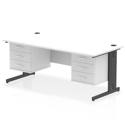 Impulse 1800 x 800mm Straight Office Desk White Top Black Cable Managed Leg Workstation 2 x 3 Drawer Fixed Pedestal