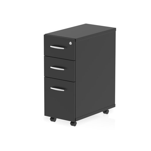 Impulse 3 Drawer Narrow Under Desk Pedestal Black