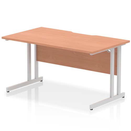 Impulse 1400 x 800mm Scalloped Edge Straight Office Desk Beech Top Silver Cantilever Leg