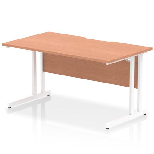 Impulse 1400 x 800mm Scalloped Edge Straight Office Desk Beech Top White Cantilever Leg